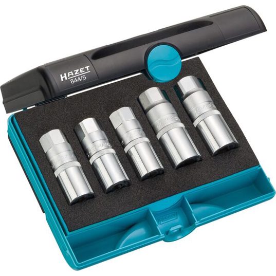 HAZET 844/5 Stehbolzen-Ausdreher Set – 5-teilig, 1/2 Zoll (12,5 mm) Vierkant hallow